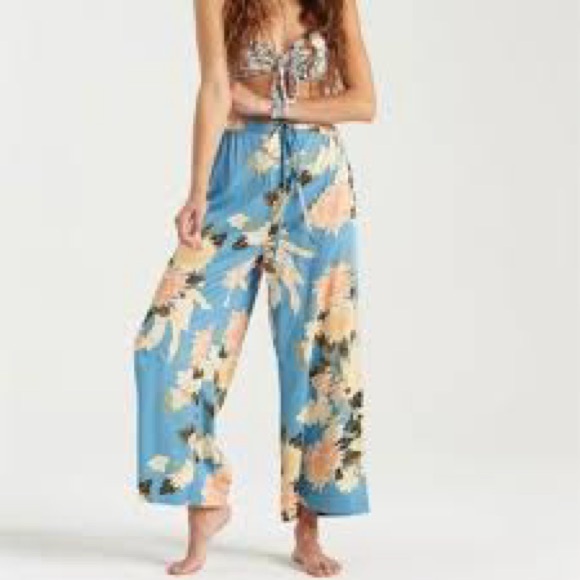 NWT Billabong New Love Floral Wide Leg Beach Pants - Blue - S - Picture 11 of 11